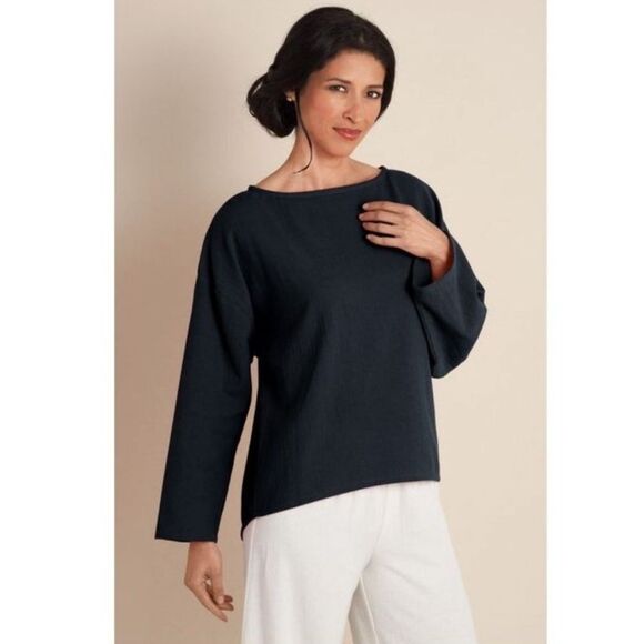 Soft Surroundings Classic Black Cotton Gauze Pullover Blouse Top Size Medium - Picture 1 of 14